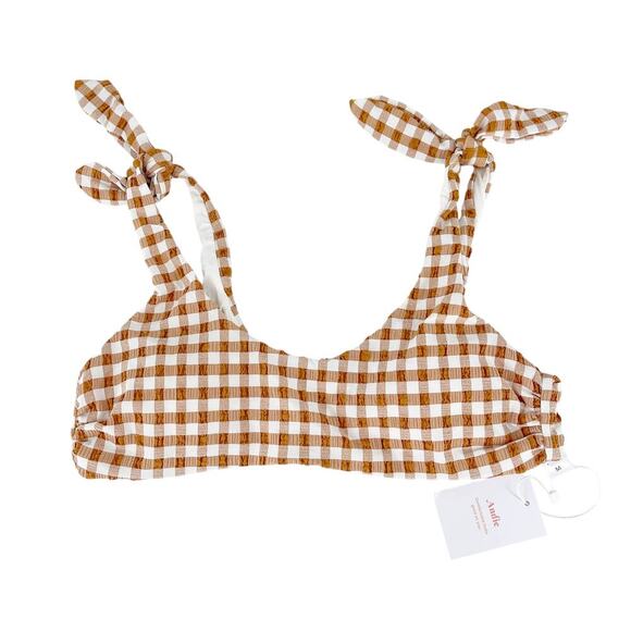 Andie Swim The Mandalay Bikini Top Gingham Brown White Medium NWT - Picture 2 of 6